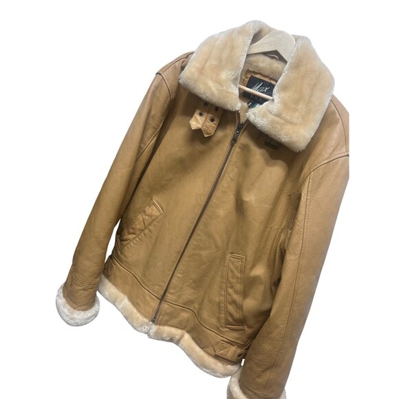 Max USA Vintage Italian Tan Leather Shearling Lined Aviator Bomber Jacket - Picture 1 of 13
